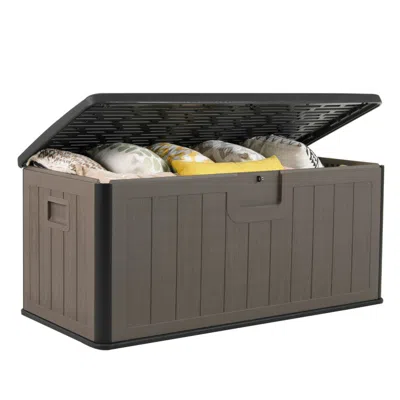 Hivvago 100 Gallon Large Deck Box With Lockable Lid For Patio In Brown