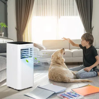 Hivvago 10000 Btu 4-in-1 Portable Air Conditioner With Humidifier And Sleep Mode-black In White