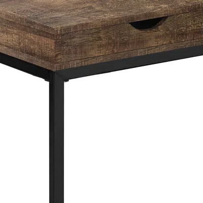 Hivvago 10.25" X 15.75" X 24.5" Brown Finish Drawer And Black Metal Accent Table