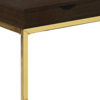 Hivvago 10.25" X 15.75" X 24.5" Cappuccino Finish And Gold Laminated Drawer Accent Table In Brown
