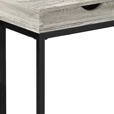 Hivvago 10.25" X 15.75" X 24.5" Grey Finish Drawer And Black Metal Accent Table