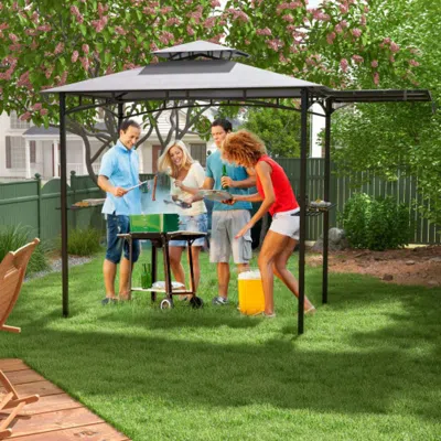 Hivvago 10.5 X 5 Ft Grill Gazebo With Side Awning And Double-tiered Top-gray In Multi