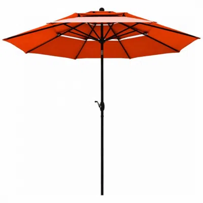Hivvago 10ft 3 Tier Patio Umbrella Aluminum Sunshade Shelter Double Vented Without Base-tan