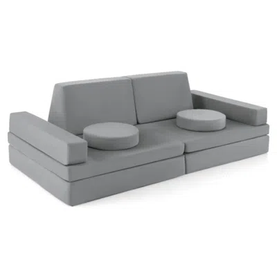 Hivvago 10-piece Kids Play Couch Sofa With Portable Handle-gray