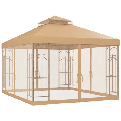 Hivvago 10x12 Ft Double Roof Gazebo With Mesh Netting In Brown