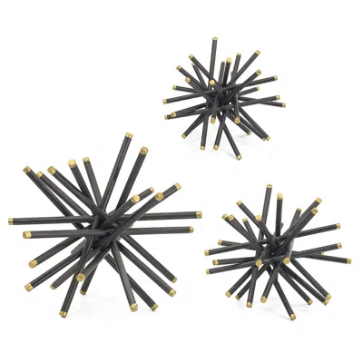 Hivvago 11, 8, 6 Inch Table Top Decorative Abstract Statuettes Set Of 3, Black Gold
