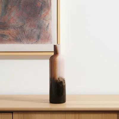 Hivvago 11" Amber Cream And Dark Brown Abstract Glass Table Vase In Multi