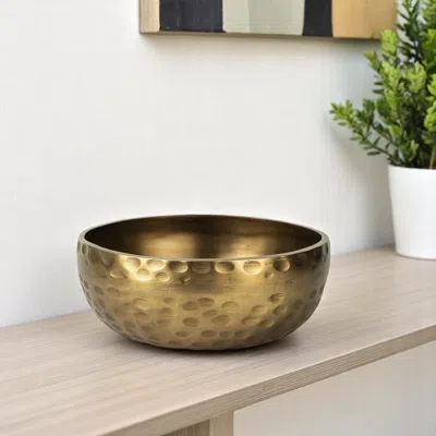 Hivvago 11" Antiqued Brass Hammered Artisan Round Centerpiece Bowl In Gold