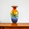 Hivvago 11" Black Blue Red And Yellow Abstract Urn Handblown Glass Table Vase In Multi