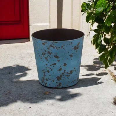 Hivvago 11" Blue Recycled Plastic Indoor Outdoor Round Pot Planter