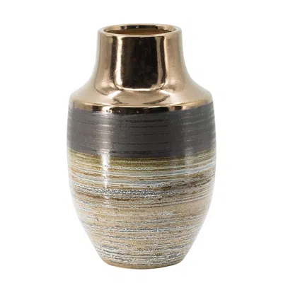 Hivvago 11" Brown And Bronze Striped Round Ceramic Table Vase With Does Not Apply In Multi