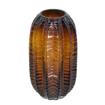 Hivvago 11" Burnt Umber Round Glass Table Vase In Brown