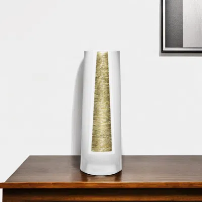 Hivvago 11" Clear And Gold Cylinder Lead Free Crystal Table Vase In White