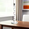 Hivvago 11" Clear And Silver Geo Stacks Crystal Tabletop Taper Candlestick In Transparent
