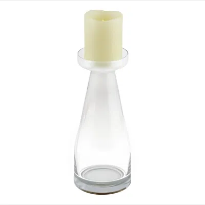 Hivvago 11" Clear Glass Centerpiece Pillar Candle Holder With Candle In Transparent