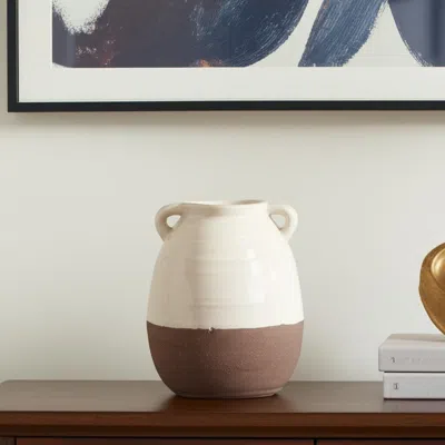 Hivvago 11" Cream Amphora Ceramic Table Vase In Multi