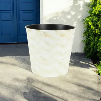 Hivvago 11" Cream Chevron Recycled Plastic Indoor Outdoor Round Pot Planter In White