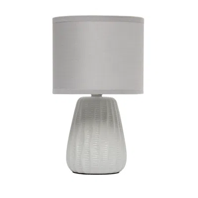 Hivvago 11" Gray Ceramic Round Table Lamp With Gray Drum Shade In White