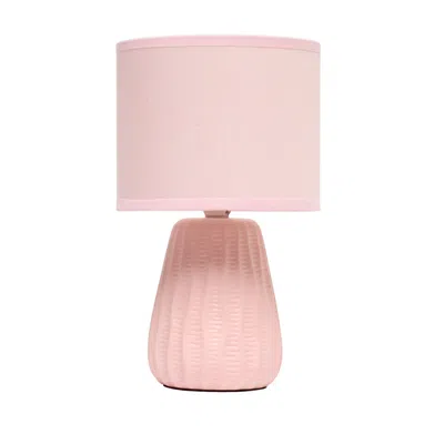 Hivvago 11" Light Pink Ceramic Round Table Lamp With Light Pink Drum Shade