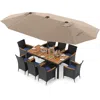Hivvago 11 Pieces Patio Dining Set With Led Patio Umbrella With Base And Seat Cushions In Black