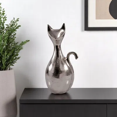 Hivvago 11" Silver Aluminum Cat Tabletop Sculpture