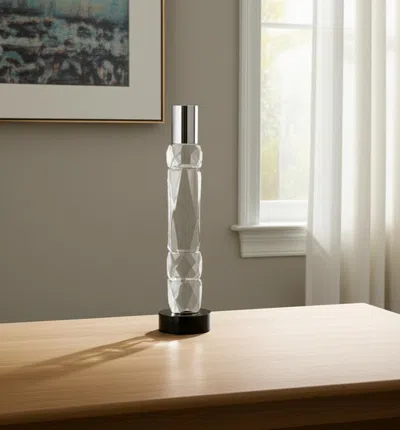 Hivvago 11" Silver Clear And Black Crystal Tabletop Taper Candlestick