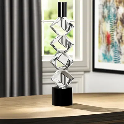 Hivvago 11" Silver Clear And Black Crystal Tabletop Taper Candlestick