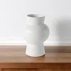 Hivvago 11" White Abstract Cylinder Ceramic Table Vase In White