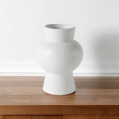 Hivvago 11" White Abstract Cylinder Ceramic Table Vase