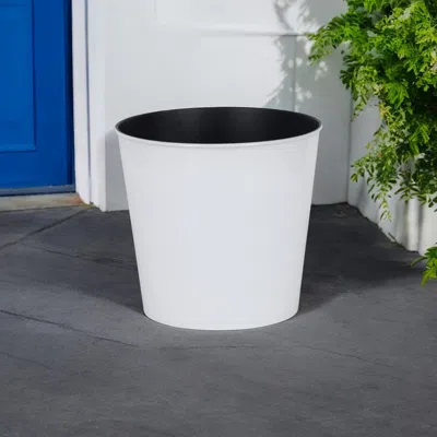 Hivvago 11" White Recycled Plastic Indoor Outdoor Round Pot Planter