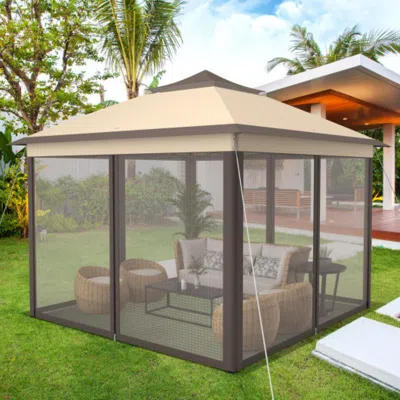 Hivvago 11 X 11 Feet 2-tier Pop-up Gazebo Tent Portable Canopy Shelter Carry Bag Mesh-brown