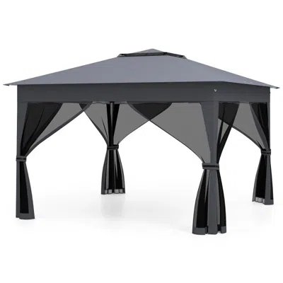 Hivvago 11 X 11 Ft Pop Up Gazebo With Mesh Netting And Double Roof - Gray In Black