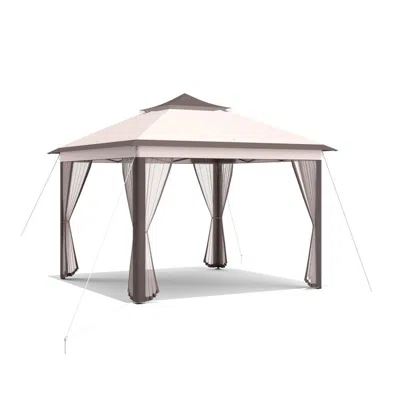 Hivvago 11x11 Ft 2-tier Pop-up Gazebo Tent With Mesh Sidewalls, Portable Outdoor Canopy Shelter With Carry B In Neutral