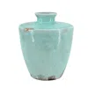 Hivvago 12" Aqua Terracotta Crackle Glaze Round Table Vase In Blue