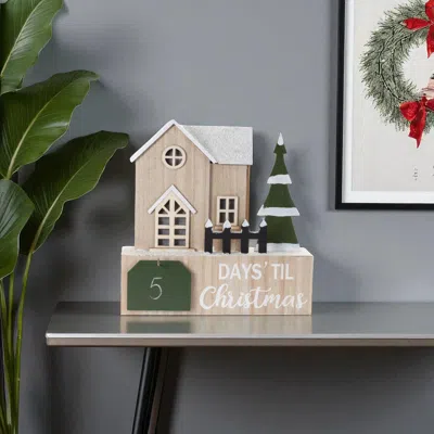 Hivvago 12" Beige Green And White Christmas Tabletop Sign With Led In Neutral