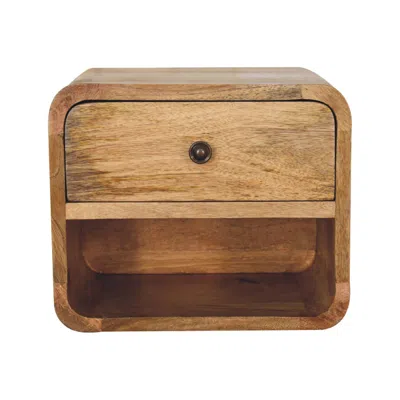 Hivvago 12" Beige Solid Wood Square One Drawer Floating Nightstand In Brown