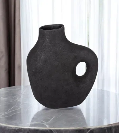 Hivvago 12" Black Aluminum Modern Abstract Table Vase
