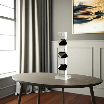Hivvago 12" Black And Clear Crystal Tabletop Taper Candlestick In Multi