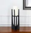 Hivvago 12" Black Distressed Aluminum Geometric Tabletop Pillar Candle Holder In Multi