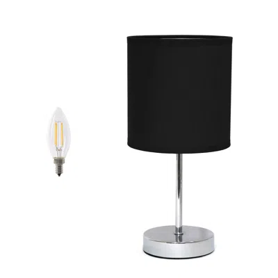 Hivvago 12" Black Metal Table Lamp Led With Black Drum Shade