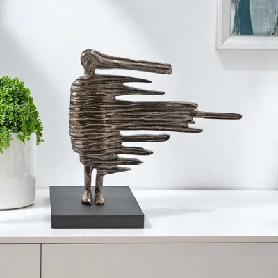 Hivvago 12" Bronze Aluminum Blown Away Woman Tabletop Sculpture In Brown