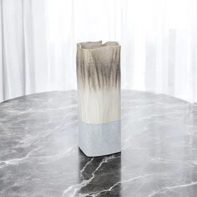 Hivvago 12" Brown Light Blue And Off White Color Block Square Ceramic Table Vase In Multi