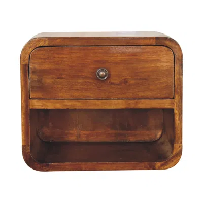 Hivvago 12" Brown Solid Wood Square One Drawer Floating Nightstand