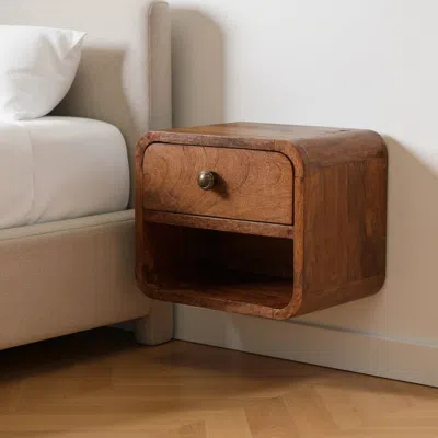 Hivvago 12" Brown Solid Wood Square One Drawer Floating Nightstand