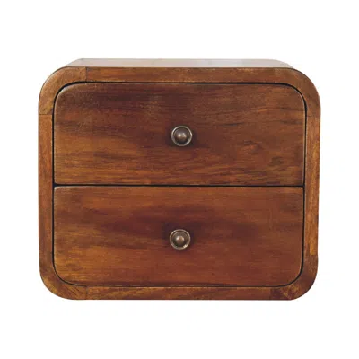 Hivvago 12" Brown Solid Wood Square Two Drawer Floating Nightstand