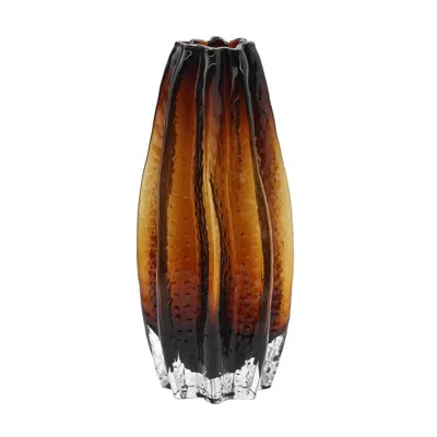 Hivvago 12" Burnt Umber Wavy Glass Table Vase In Brown