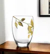 Hivvago 12" Clear And Gold Leaves Oval Crystal Glass Table Vase In Transparent