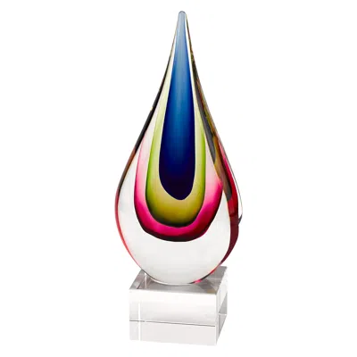 Hivvago 12" Clear Red Blue Yellow Murano Glass Modern Abstract Tabletop Sculpture In Multi