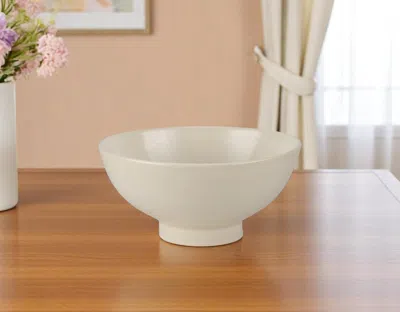 Hivvago 12" Cream Ceramic Round Pedestal Centerpiece Bowl