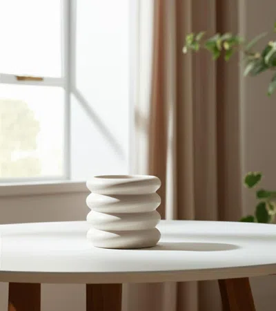 Hivvago 12" Cream Cylinder Ceramic Table Vase In White